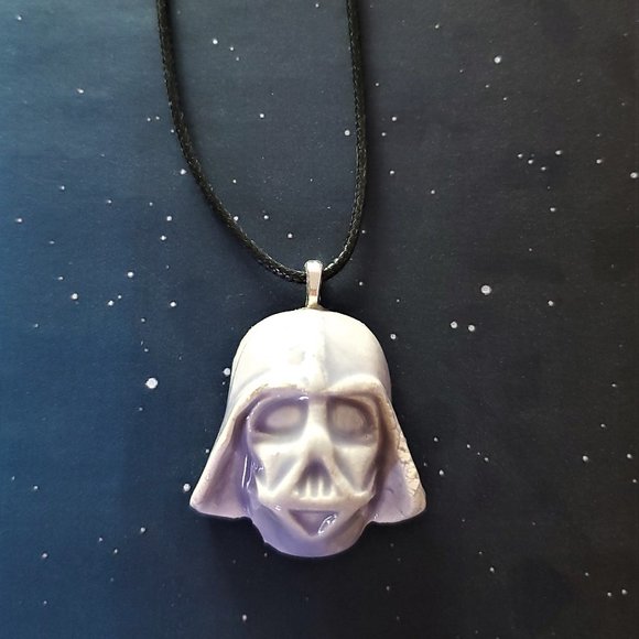 Handmade Ceramic Pale Lilac Darth Vader Pendant Necklace - Picture 15 of 15